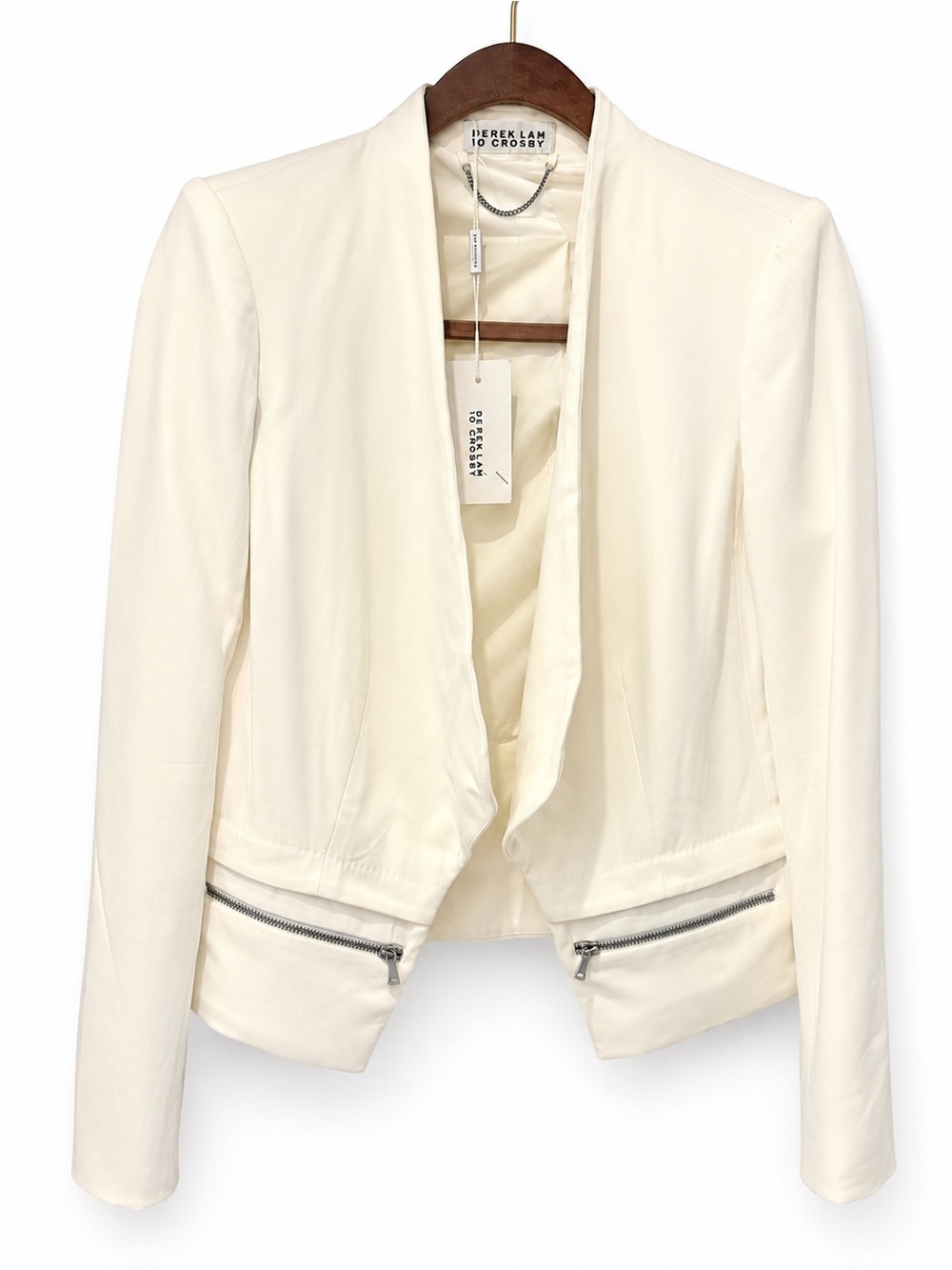 Derek Lam 10 Crosby Eggshell Open Front Zip Pocket Blazer Jacket NWT $695 Size 0 - Picture 2 of 8